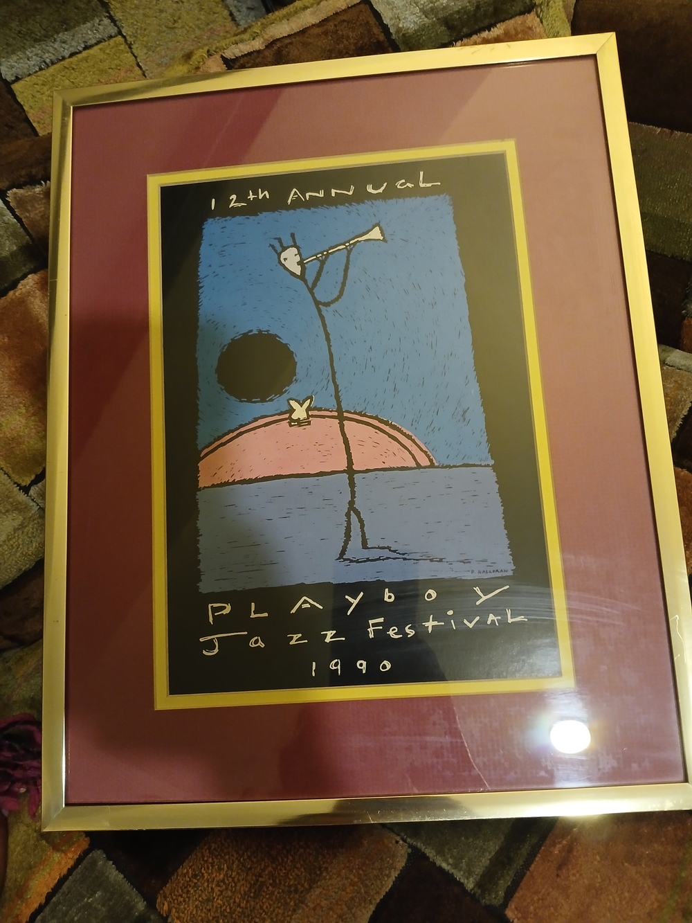 PLAYBOY Pink and Blue Jazz Festival Poster with Gold Frame